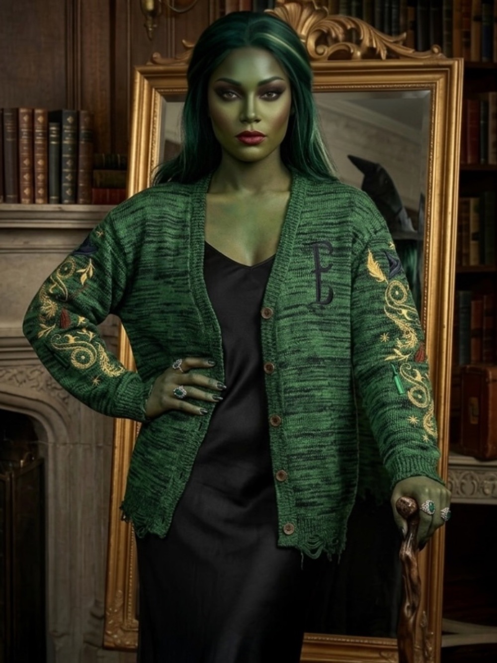 Wicked Elphaba Icons Embroidered Green Cardigan